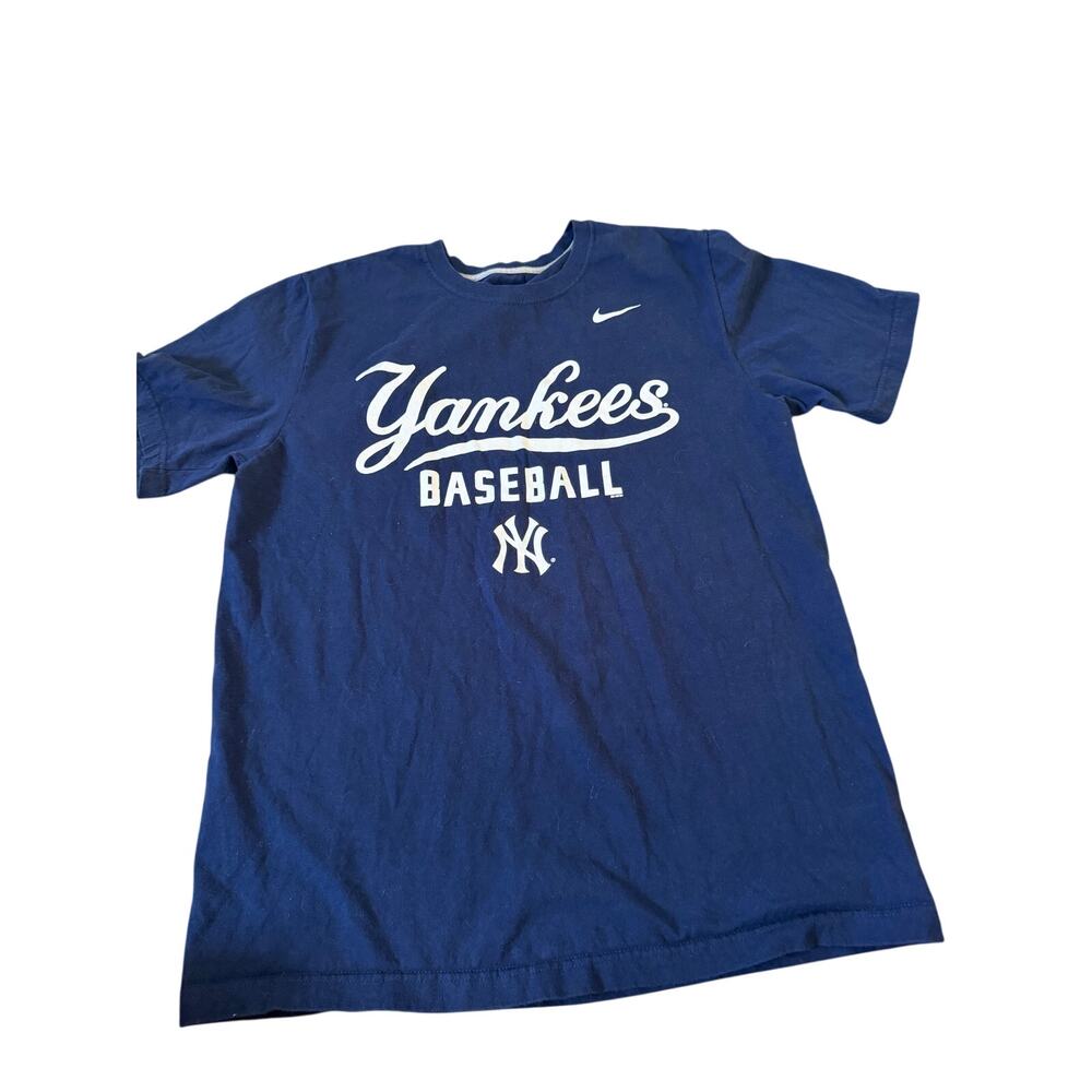 Nike T-Shirt New York Yankees Baseball Crew Neck Blue White Size Large